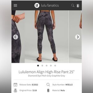 Lululemon Align 25 in Diamond Dye Pitch Grey Graphite Grey Size 10